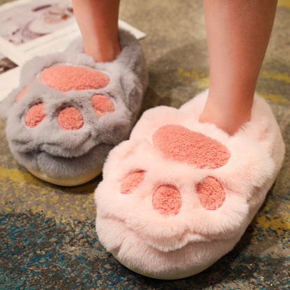 Lindas pantuflas de algodón con garra de gato, pantuflas de felpa