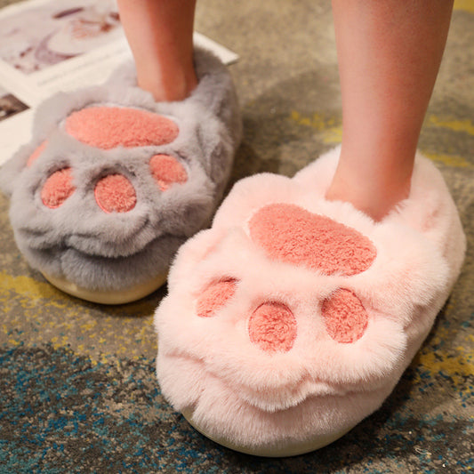 Lindas pantuflas de algodón con garra de gato, pantuflas de felpa