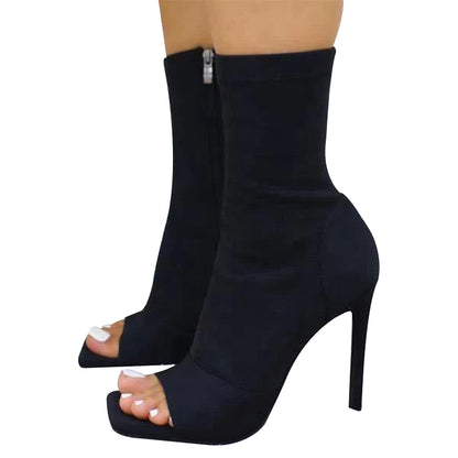 Women Peep Toe Mid Calf Boots