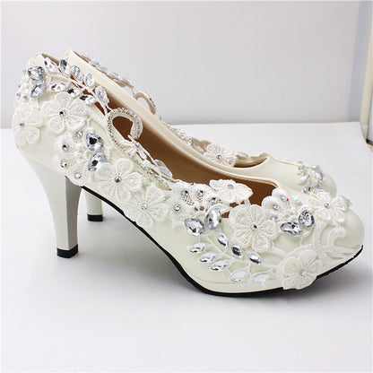 White Wedding Shoes Round Toe Leather