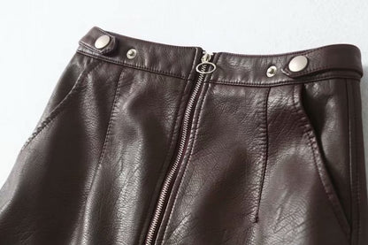 High Waist Slim Zipper PU Leather Short Skirt