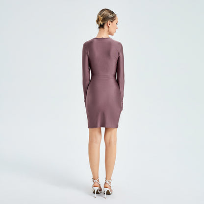 Sexy Cut Out Round Neck Long Sleeve Mini Dress