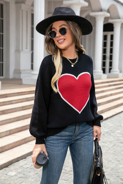 Round Neck Love Sweater  Plus Size