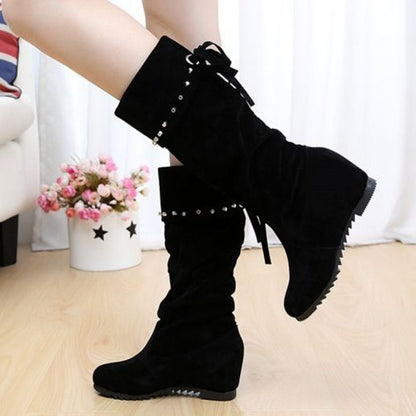 Nubuck Wedge Long Suede Flat Tall Boots