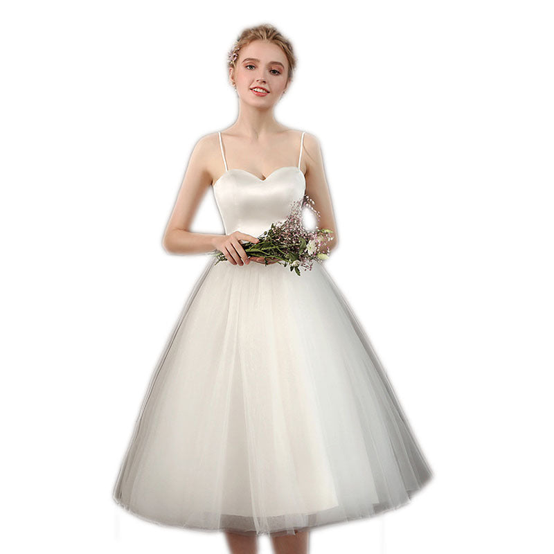 White Wedding Sling Short Photo Light Wedding Dress Graduation Season Photo Shoot Girl