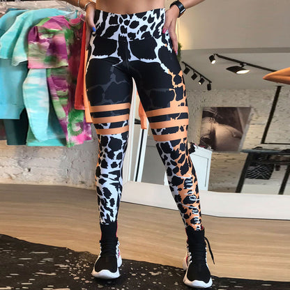 Simple Printed Stretch Tight High Waist Fitness Pants