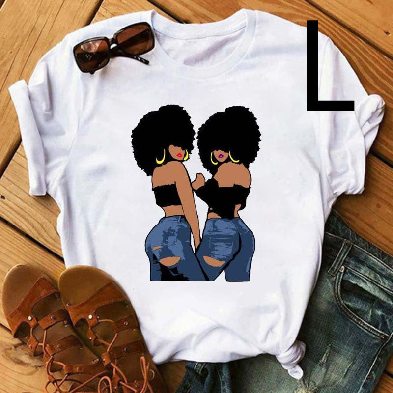 Camiseta de manga corta con estampado de niña negra africana para mujer