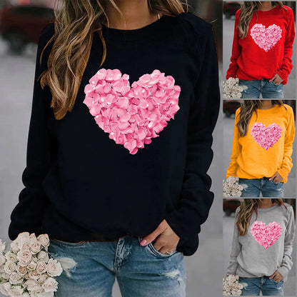 Valentine's Day Love Heart Flowers Printed Crew Neck Sweatshirt