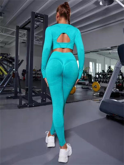 2pcs Sports Suits Long Sleeve Hollow Design Tops / Lifting High Waist Leggings