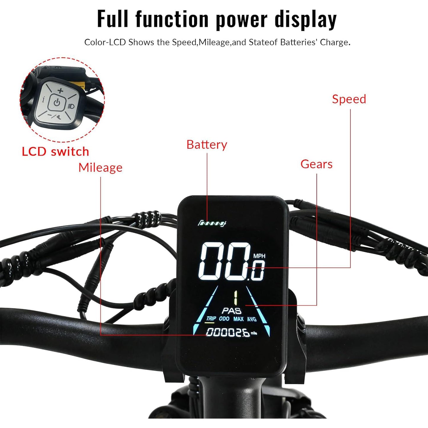 Bicicleta eléctrica de 2000W y 31 MPH con neumático grueso de 26 pulgadas y 21 velocidades 