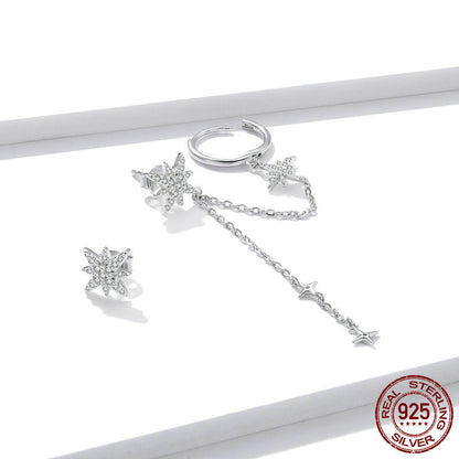 .925 Silver Crystal "Shining Star" Asymmetric Earrings