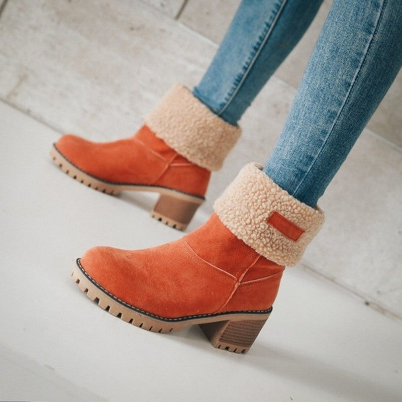 New Women Boots Winter Outdoor Keep Warm Fur Boots Waterproof Women's Snow Boots Thick Heel With Round Head Short Boot - The Styky Shack