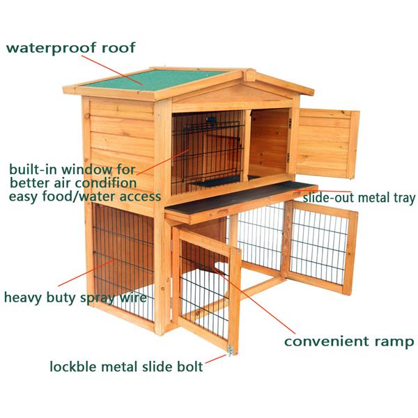 40" Triangle Roof Waterproof Wooden Rabbit Hutch A-Frame Pet Cage Wood Small House Chicken Coop Natu