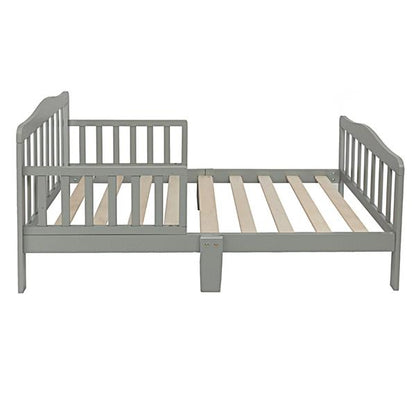 Cama de madera para bebés y niños, muebles de dormitorio para niños con barandillas de seguridad, color gris 