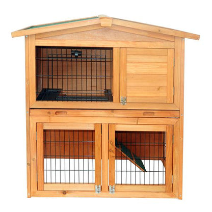 40" Triangle Roof Waterproof Wooden Rabbit Hutch A-Frame Pet Cage Wood Small House Chicken Coop Natu