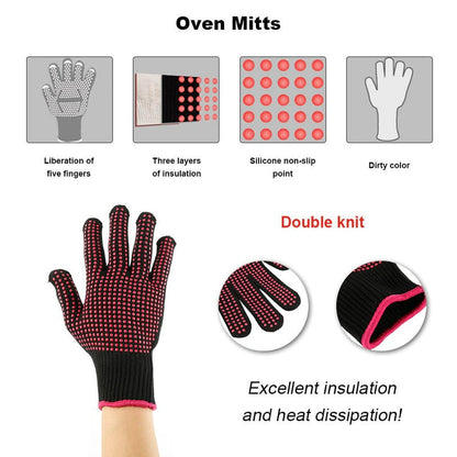 Guantes para parrilla de barbacoa resistentes al calor, 3 capas de aislamiento de silicona, antideslizantes, guantes para horno, cocina, accesorios para hornear