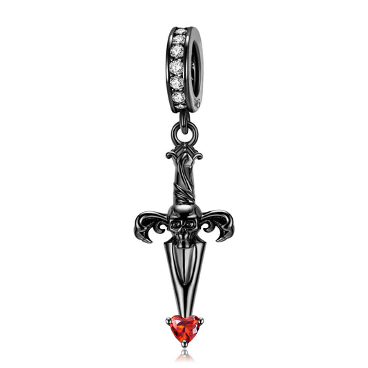 925 Sterling Silver Black Gold Cross Sword Heart Piercing Pendant Bracelet Accessories