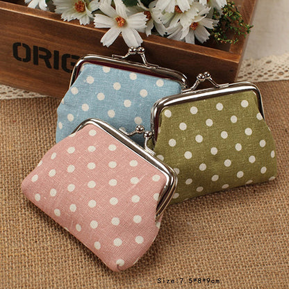 Women's Mini Polka Dot Cotton Coin Purse Twist Clip Framed Change Bag Wallet