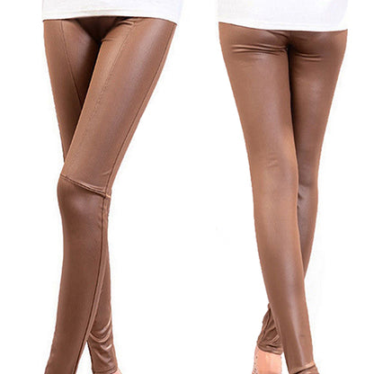 Women Chic Tight Faux Leather Pants Rock Punk Slim Fit Trousers Basic Leggings