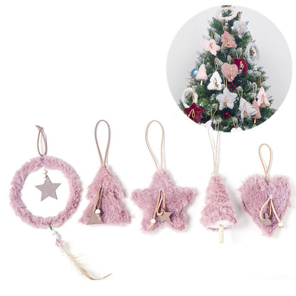 5pcs/set Creative Plush Christmas Tree Hanging Pendant Pink White Heart Star Feather Ornament Christmas Decoration for Home Xmas - The Styky Shack