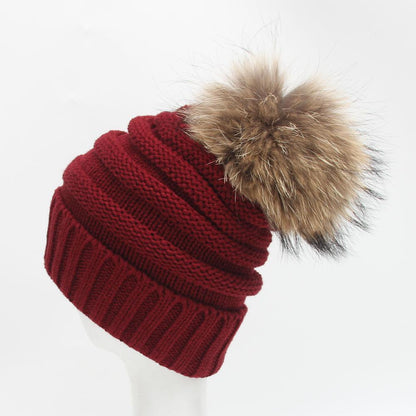 Winter Super 15cm Really Baby The Ball Raccoon Hair Decorate Wool Hats