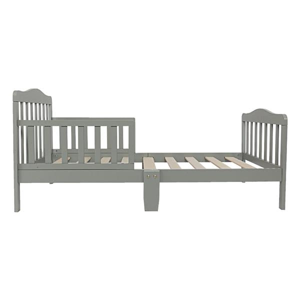 Cama de madera para bebés y niños, muebles de dormitorio para niños con barandillas de seguridad, color gris 