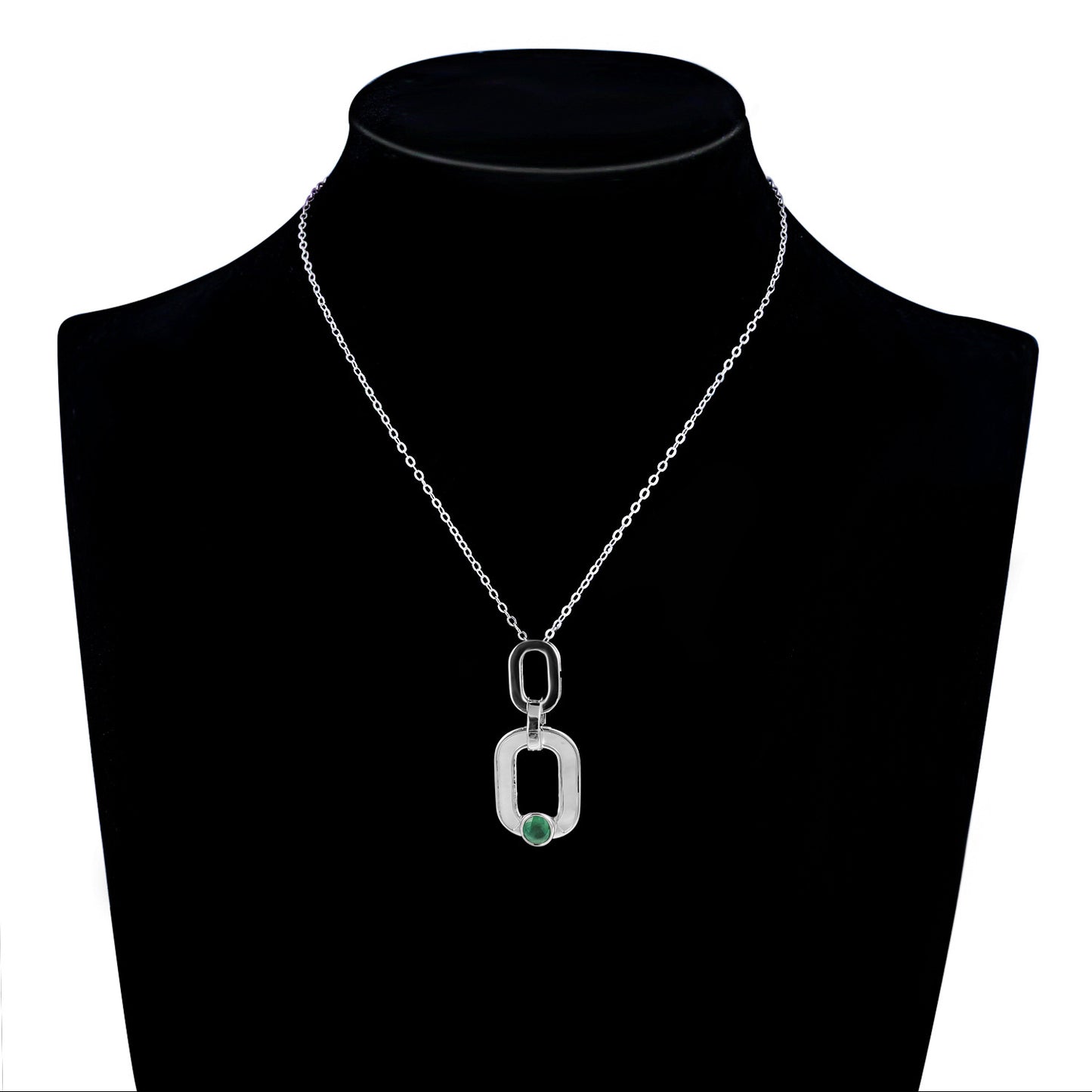 Collar Geometría O-Ring Bolso de Plata .925 con Colgante Esmeralda