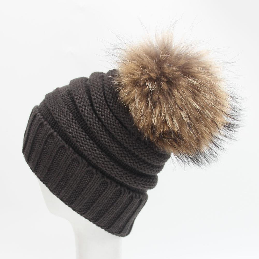 Winter Super 15cm Really Baby The Ball Raccoon Hair Decorate Wool Hats