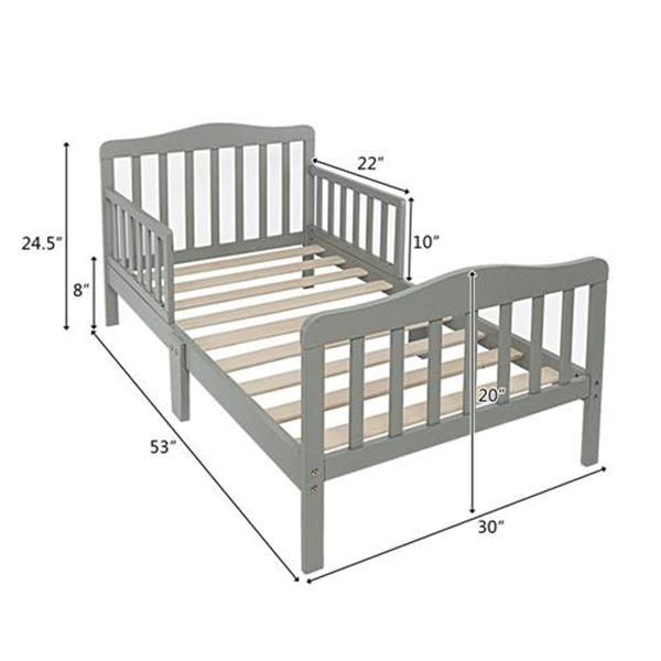 Cama de madera para bebés y niños, muebles de dormitorio para niños con barandillas de seguridad, color gris 