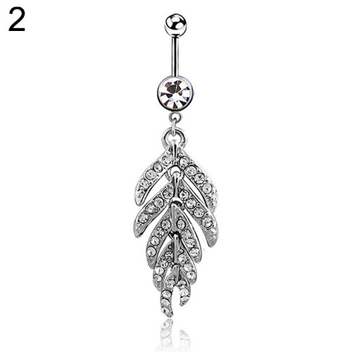 Women's Rhinestone Leaf Belly Button Ring Body Piercing Jewelry Navel Ring