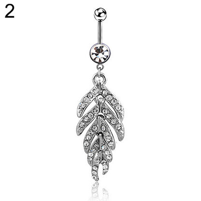 Women's Rhinestone Leaf Belly Button Ring Body Piercing Jewelry Navel Ring