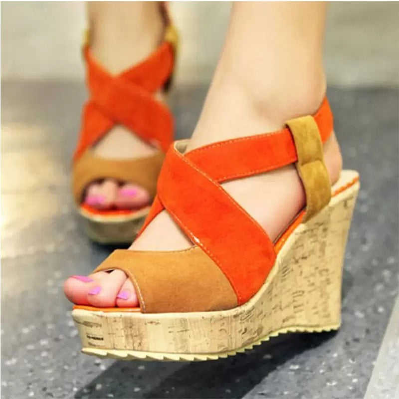 Wedge Heel Platform Cross Strap Sandals