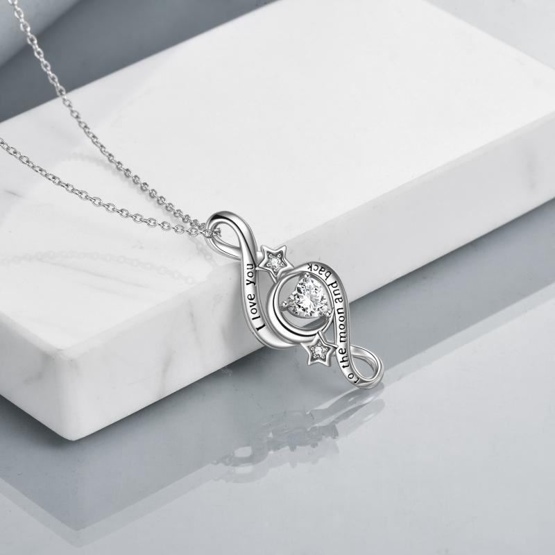 .925 Sterling Silver Moon Star Necklace "I Love You To The Moon And Back"