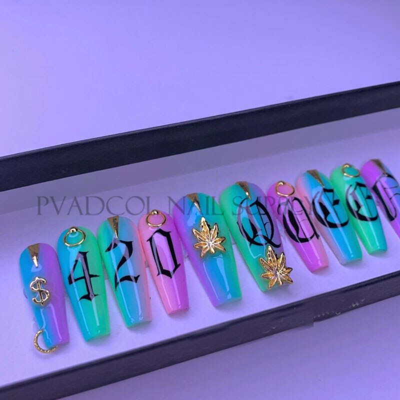 50pcs Weed Nail Charms Pot Gold Weed Leaf Nail Decor Acrylic Nails Manicure Decoration