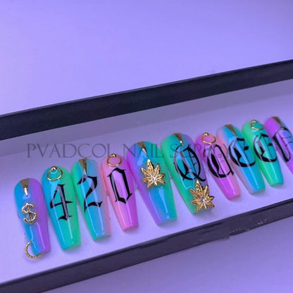 50pcs Weed Nail Charms Pot Gold Weed Leaf Nail Decor Acrylic Nails Manicure Decoration