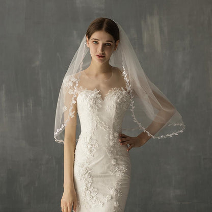 ON SALE!!! 50% OFF!!! Mid Length Bridal Veil With Double Leaf Edge