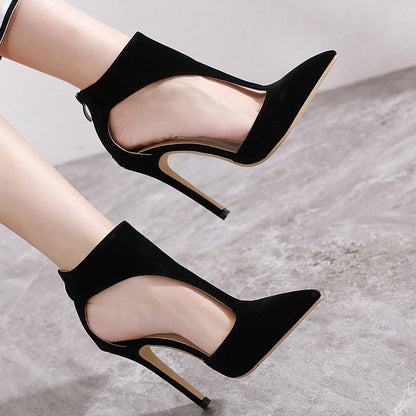 Sensual Hollow Pointed Stiletto Heels, Suede