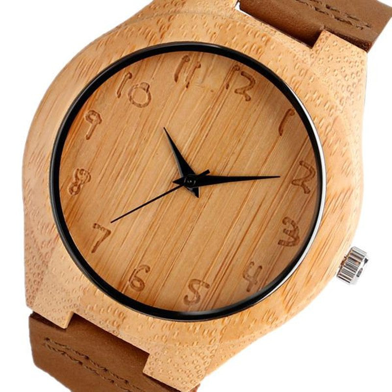 Reloj de pulsera de madera natural de cuarzo analógico de bambú