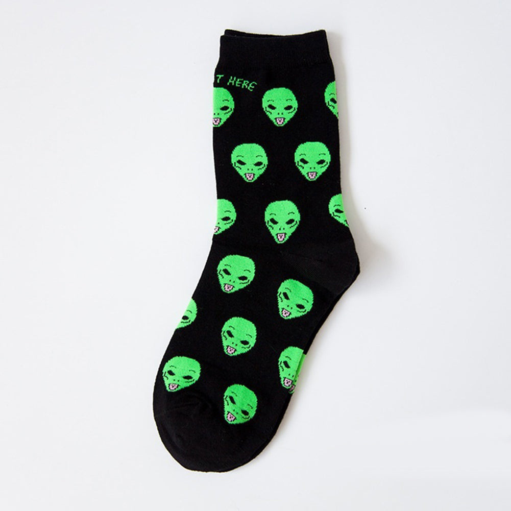 Alien Pee Print Women Men Casual Comfortable Cotton Funny Mid-calf Crew Socks