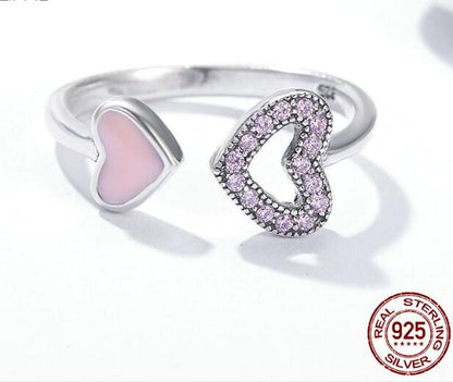 .925 Sterling Silver Heart to Heart CZ Ring