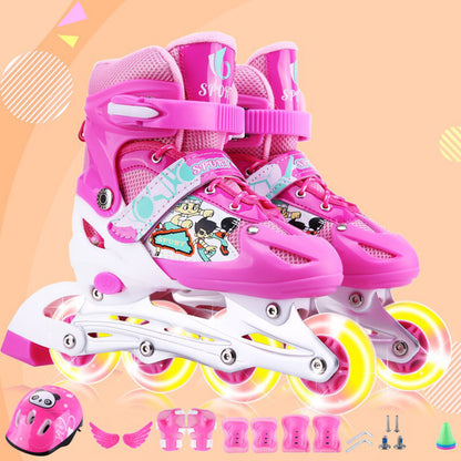 3 Sizes Adjustable Inline Skates Set with LED Flashing Wheels Safe Roller Light Up Illuminating Wheels Beginner Skates Roller with Protective for Adult Kids