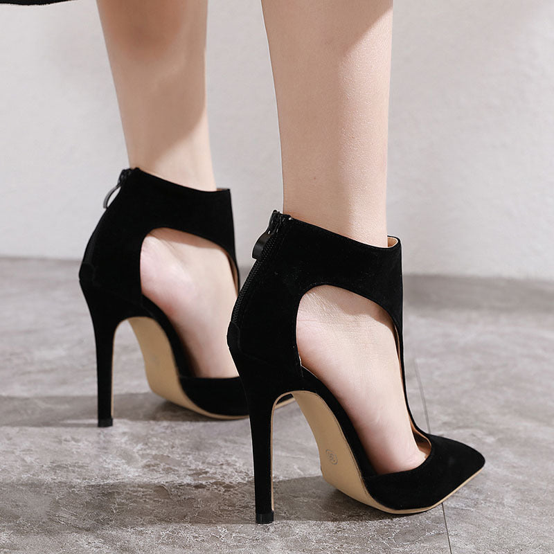 Sensual Hollow Pointed Stiletto Heels, Suede