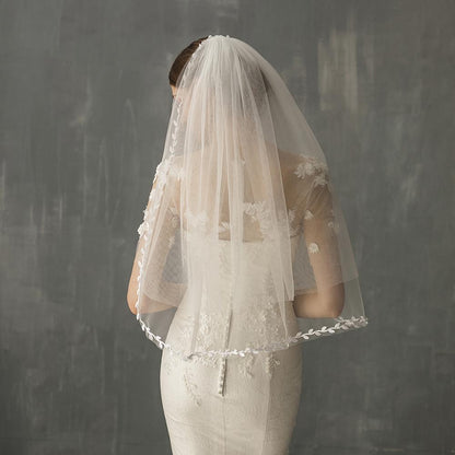 ON SALE!!! 50% OFF!!! Mid Length Bridal Veil With Double Leaf Edge