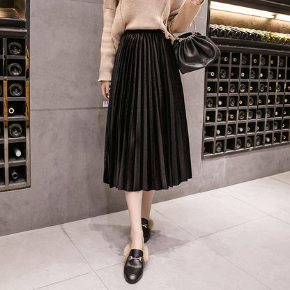 Pleated Mid-length A-line Skirt