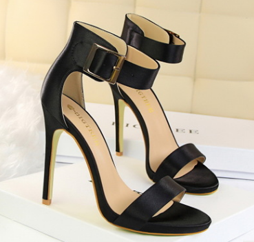 Satin sexy stiletto platform high heels with buckled sandals