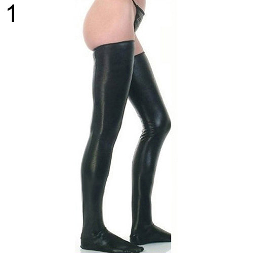 Women Glam Rock Gothic Thigh High Sexy Latex Catsuit Stockings