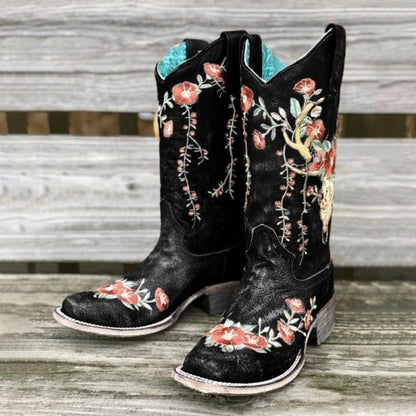 Botas de jinete con bordado floral para mujer