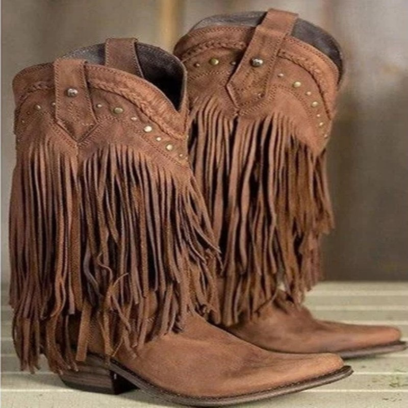 Women's Fringed Mid Cowboy Boots