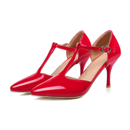 Zapatos De Novia Rojos Tacón De Aguja Puntiagudo Sexy Boca Baja 