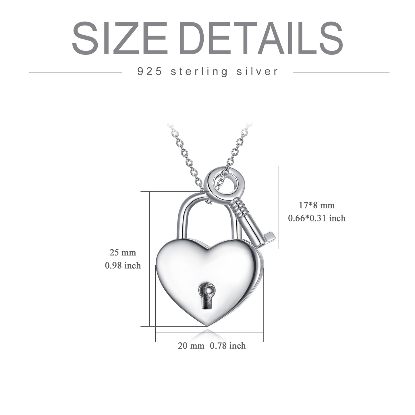 Heart Lock 925 Sterling Silver  Key Pendant